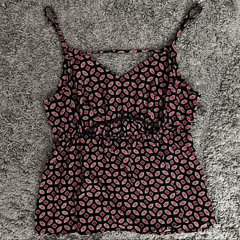 Spaghetti Strap Open-Back Geometric Pattern V-Neck Tank Top Size M - Picture 2 of 3